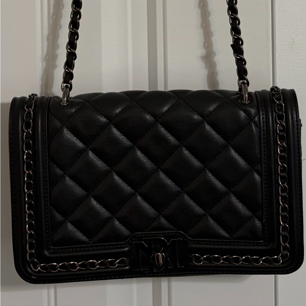 Badgley Mischka Black Quilted Shoulder Bag with Chain Accent